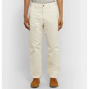 AMI Wide-Leg Brushed-Cotton Trousers Size L Mens Cream Moleskin $330